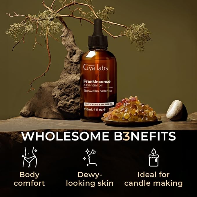 Gya Labs Frankincense Essential Oil - Huge 4 Fl Oz - 100% Pure Natural Frankincense Oil for Skin, Face, Body, Massages - Premium Grade for Wellness, Comfort & Candle Making Scent-Ruum Studio Home