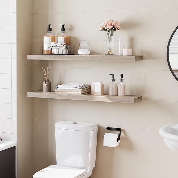 HOOBRO Floating Shelves for Wall, Wall Mounted Shelf Set of 2, 39.4" Hanging Shelf with Invisible Brackets, for Wall in Bathroom, Bedroom, Toilet, Kitchen, Livingroom, Office, Greige BG100BJP201-Ruum Studio Home
