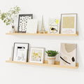 Picture Ledge Shelf, Solid Pine Wood Floating Shelves Set of 2, 32 Inches Nursery Book Shelves for Toys Storage, Kids Bookshelf Wall Mounted for Living Room Decor Photo Frames, Unfinished Natural-Ruum Studio Home