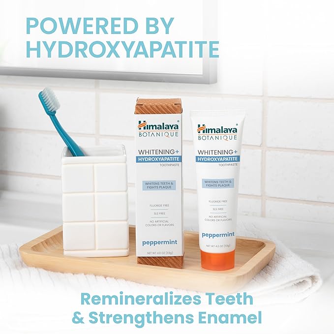 Himalaya Botanique Whitening + Hydroxyapatite Toothpaste, Peppermint - Nano Hydroxyapatite to Support Remineralization and Restore Enamel, Appropriate for Sensitive Teeth - Gluten Free, 4 oz, 4 Pack-Ruum Studio Home