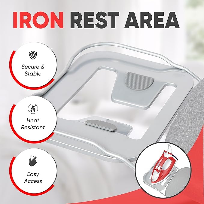 Ironing Board Full Size 54" L x 13" W, Foldable & Adjustable Height Iron Board with Heat-Resistant Cover and Iron Rest, Sturdy & Space-Saving Ironing Table for Home-Ruum Studio Home