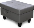 Ottoman Rectangular Storage Ottoman Bench, Faux Leather Footrest, Coffee Table, Stool Footstool with Hinged Lid for Living Room, Bedroom, Entryway, Gray, 28.5"x19"x17.5"-Ruum Studio Home