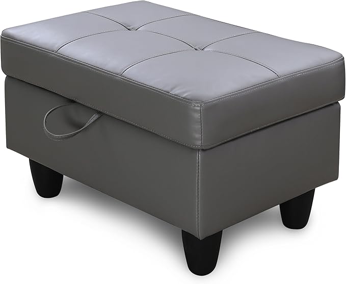 Ottoman Rectangular Storage Ottoman Bench, Faux Leather Footrest, Coffee Table, Stool Footstool with Hinged Lid for Living Room, Bedroom, Entryway, Gray, 28.5"x19"x17.5"-Ruum Studio Home