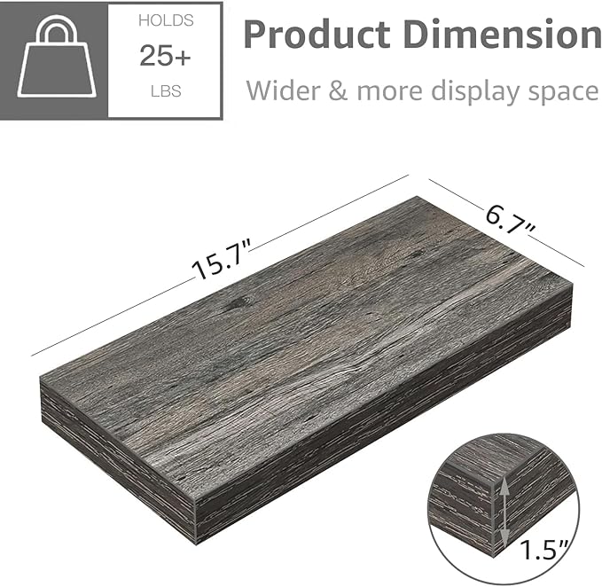 QEEIG Floating Shelves for Wall Bathroom Shelf Bedroom Kitchen Living Room Hanging Book Shelves Small Farmhouse Decor 16 inch Set of 3, Grey (015-GY3)-Ruum Studio Home