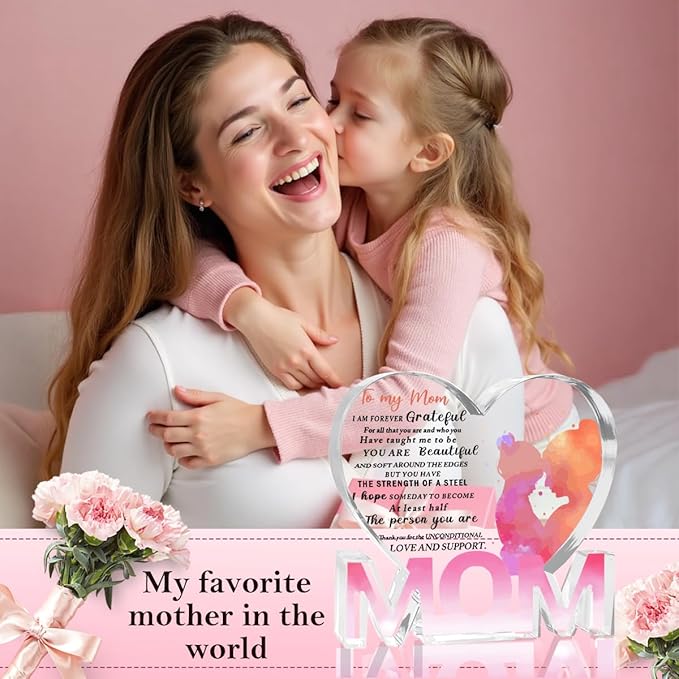 Mothers Day Gifts Best Mom Gifts -Gifts for Mom from Daughter Son - Best Mom Ever Gifts Unique Mother Birthday Acrylic Heart-Shaped Plaque Desk Decorations Present for Mom Christmas Anniversary-Ruum Studio Home