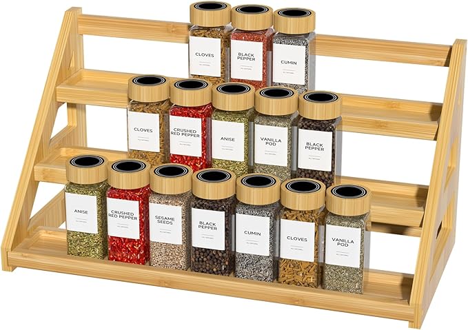 Bamboo Tiered Spice Rack, for Countertop Spice Organizer for Pantry Spice Shelf Organizer Kitchen Spices Rack-Ruum Studio Home