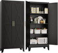 61" H Metal Kitchen Pantry Storage Cabinet, Freestanding Cupboard with 2 Doors and 3 Adjustable Shelves, Standing Storage for Kitchen, Bathroom, Garage, Dinning Room or Utility Room（Black）-Ruum Studio Home