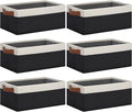 GhvyenntteS Storage Baskets for Organizing, Fabric Storage Bins with Leather H&les, Foldable Rectangular Storage Baskets for Shelves, Closets, Home, Office(Black/White, 6 Pack)11.8X7.9X5.1 in-Ruum Studio Home