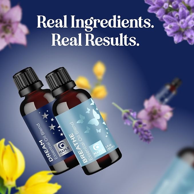 Aromatherapy Essential Oil Blends for Diffusers - Diffuser Essential Oil Set with Dream Essential Oil Blend and Breathe Essential Oil Blend - 100% Pure Must Have Aromatherapy Oils - 1 Fl Oz Each-Ruum Studio Home