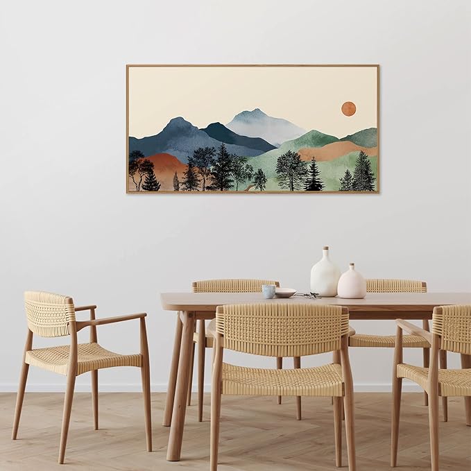 SIGNINART Large Boho Mountains Framed Canvas Wall Art, Watercolor Nature Landscape Art Prints, Neutral Modern Sunrise Art Paintings, Green Forest Wall Decor for Living Room, Bedroom, Office 20"x40"-Ruum Studio Home