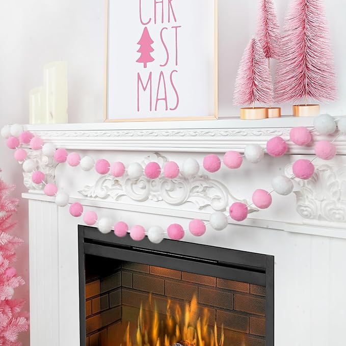 TBD Decor 2pk Pink Pom Pom Garland 13FT 4cm Large Felt Ball Garland Shower Decorationsfor Mantle,Indoor Holiday Wedding Birthday Gender Reveal Party Supplies-Ruum Studio Home