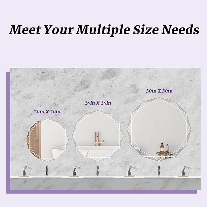 Bathroom Mirror for Wall, 24" x 24" Circle Bathroom Vanity Mirror, Beveled Edge Frameless Wall Mount Vanity Mirror, Decorative Round Irregular Beveled Edge-Ruum Studio Home