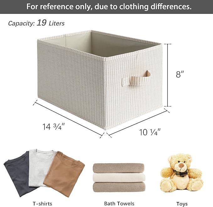 StorageWorks Storage Baskets for Shelves, Foldable Fabric Closet Storage Bins with Handles, Fabric Storage Bins Clothes Organizer, Beige Stripes, 3-Pack, Large-Ruum Studio Home