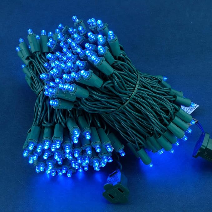 200 Count Blue Wide Angle LED Christmas Lights, 66 ft Green Wire UL Certified Commercial Grade 5mm Holiday String Light Set (Blue)-Ruum Studio Home