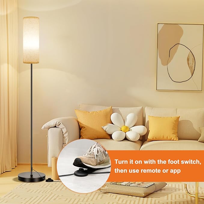 FRIDEKO HOME Floor Lamps for Living Room, Dimmable 3 Colors Temperature, Modern Corner Floor Lamp with Remote, Tall Standing Lamps for Kid Room Bedroom, Foot Switch, Beige Shade, 9W RGB LED Bulb-Ruum Studio Home