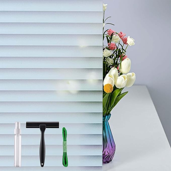 Window Privacy Film with Installation Tools, Blinds Pattern, Static Cling, Anti UV, Heat Control, Ideal for Home Shower Office Glass Door (Blinds Pattern, 17.5X78.7Inch)-Ruum Studio Home