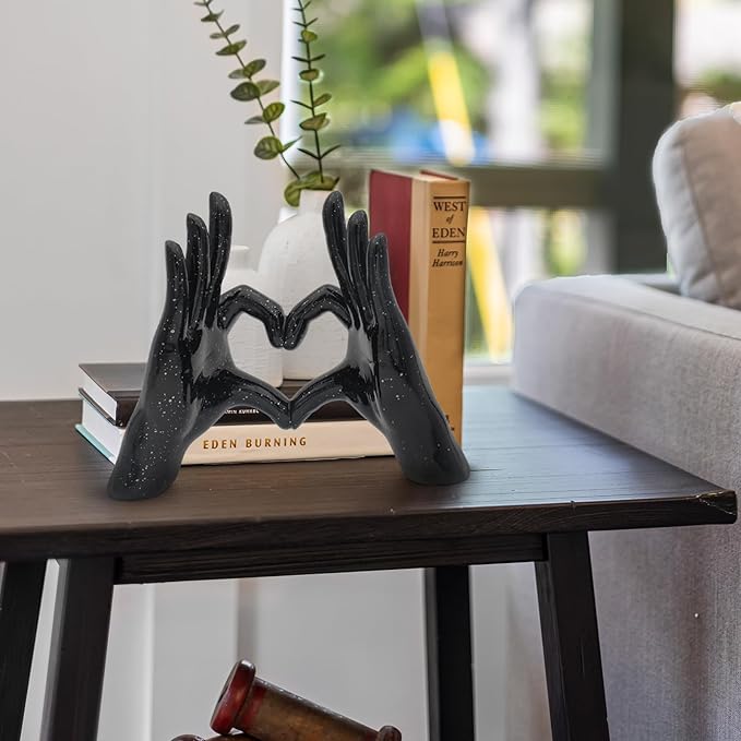 Accessoryway Black Heart Hands Decor Sculpture,Small Love Finger Gesture Decorative Sculpture for Wedding Dresser Shelves Desktop Knick Knacks Home Decor & Ring-Holder Display Stand-Ruum Studio Home
