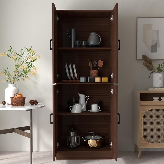 Brown Kitchen Pantry, 71" Tall Cabinet with Doors, Hutch with Storage for Dining Room-Ruum Studio Home