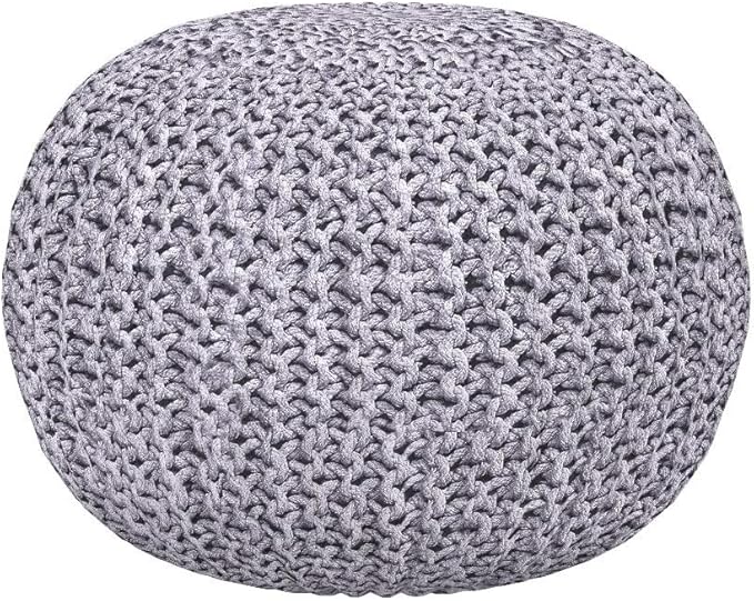 BIRDROCK HOME Round Pouf Ottoman | Cotton Braided Foot Stool with Bean Bag Filling | Boho Foot Rest for Living Room & Bedroom | Compact & Comfortable Seating, Lightweight & Soft | Light Grey-Ruum Studio Home