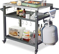 Domi 3-Shelf Outdoor Grill Table, Grill Cart Outdoor with Wheels, Pizza Oven and Food Prep Table, Blackstone with Stainless Steel Tabletop, BBQ Stand for Blackstone Griddle for Outside BBQ-Ruum Studio Home