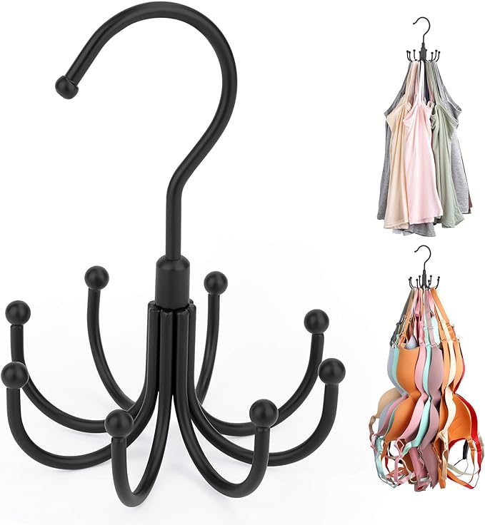ZEDODIER Tank Top Hanger, Rotatable Bra Organzier for Closet, Max 24 Storage Capacity Sport Bra Holder, Metal Space Saving Closet Organizers and Storage, Black-Ruum Studio Home
