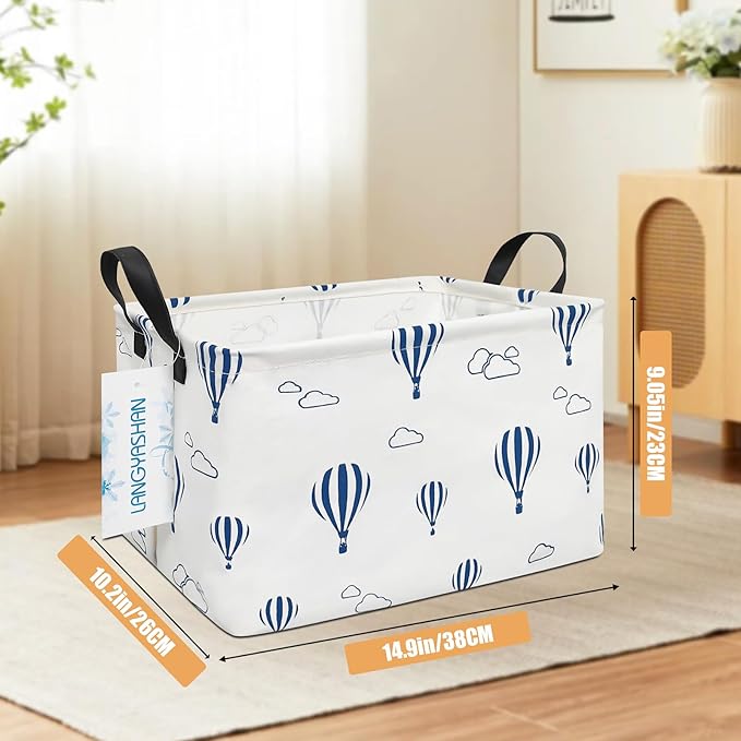 LANGYASHAN Rectangular Storage Bin Collapse Canvas Fabric Cartoon Storage Basket with Handles for Organizing Home Kitchen Boys and Girls Toys Office Closet Shelf Baskets (Rec Blue Balloon)-Ruum Studio Home