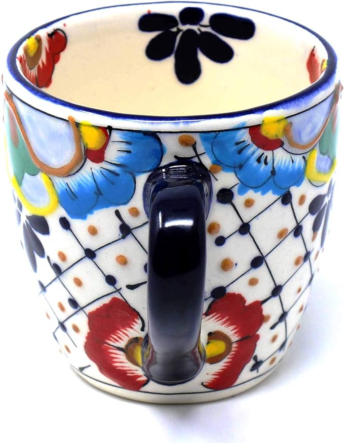 Encantada Handmade Hand-Painted Authentic Mexican Pottery Mugs (1-Pack, Dots & Flowers)-Ruum Studio Home