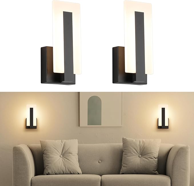 Joosenhouse Modern LED Wall Sconces Up and Down Wall Mount Light Black 3000K Warm White Wall Lights Set of 2, Indoor Wall Lighting for Hallways, Bedrooms, Hallways, Living Room Indoor Wall Lights-Ruum Studio Home