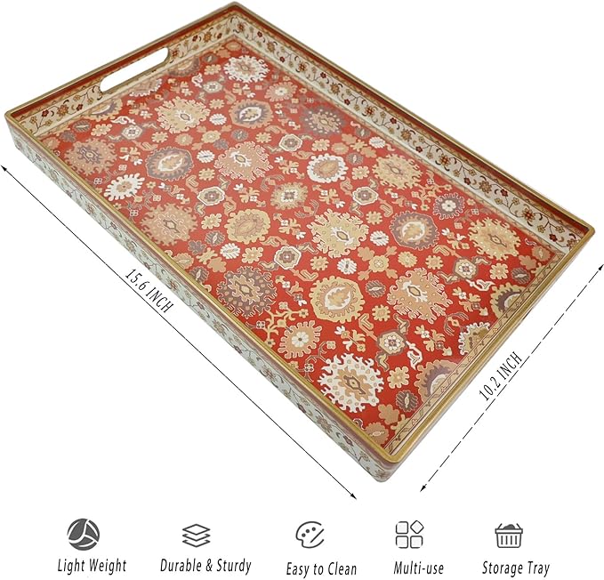 Spsyrine Serving Tray, Plastic Rectangular Coffee Table Tray with Handles, Modern Decorative Tray for Living Room, Ottoman, Home Decor, 15.6” X 10.2"-Ruum Studio Home