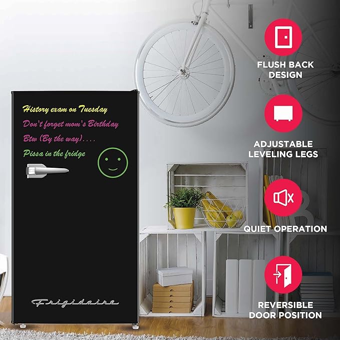 Frigidaire EFR331 Single Door Compact Refrigerator - Adjustable Thermostat Control - Reversible Doors - Front Blackboard, Write and Erase - Ideal for Dorm, Office, RV, Room - Black, 3.2 Cubic Feet-Ruum Studio Home