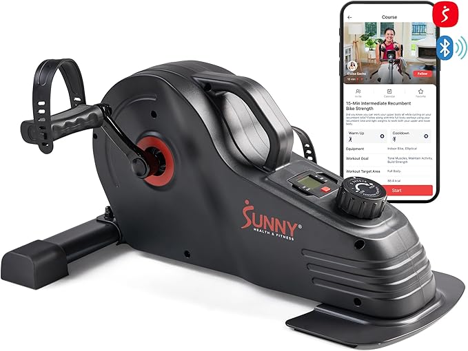 Sunny Health & Fitness Dual Function Under Desk Pedal Exerciser, Portable Indoor Cardio Mini Bike at Home, Arm/Leg Cycle for Seniors, Optional Magnetic, Motorized & Free SunnyFit App Bluetooth Connect-Ruum Studio Home