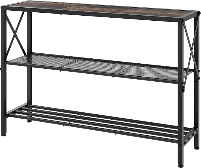 Hoctieon Industrial Console Table, 3 Tier Entryway Table, Hallway Table, Narrow Sofa Table with Shelves, Entrance Table for Entryway, Living Room, Foyer, Hallway, Office, Grey-Ruum Studio Home
