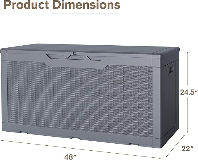 JUMMICO 100 Gallon Resin Deck Box, Waterproof Outdoor Storage Box with Lockable Lid for Garden Tools, Patio Cushions (Gray)-Ruum Studio Home