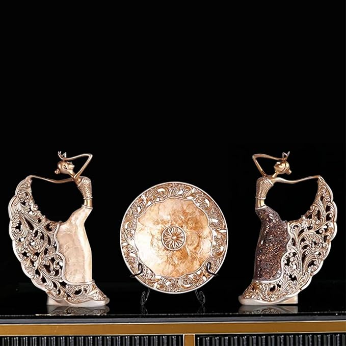 homary 3PCS Peacock Dancer Figurines Statue Vintage Romantic Resin Sculpture Set Decorative Ornaments for Office Desktop Bookshelf Decor, Gold-Ruum Studio Home