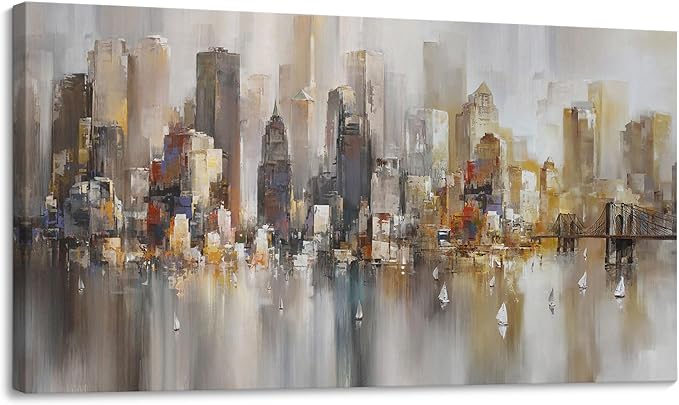 New York City Wall Art - Modern Abstract Wall Art for Living Room, Office & Bedroom Cityscape & Paintings for Bedroom brooklyn bridge Wall Art Pictures Wall Decor Chicago Artwork for Walls 20×40IN-Ruum Studio Home