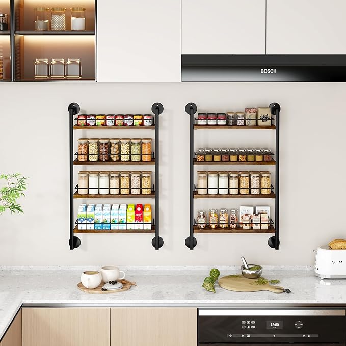 IBUYKE Spice Rack Wall Mount,4 Tier Hanging Seasoning Organizer,Large Spice Rack for Wall for up to 50 Jars,Spice Organization for Kitchen Cabinet,Bathroom,Pantry,Living Room,Brown TLJ016H-Ruum Studio Home