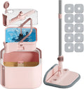 Upgraded Spin Mop and Bucket Self-Standing Mop Bucket Separate Dirty and Clean Water System Self Wringing 360° Rotating & 90° Foldabl Mops and Buckets for Floor Cleaning (Pink, 10Pads)-Ruum Studio Home