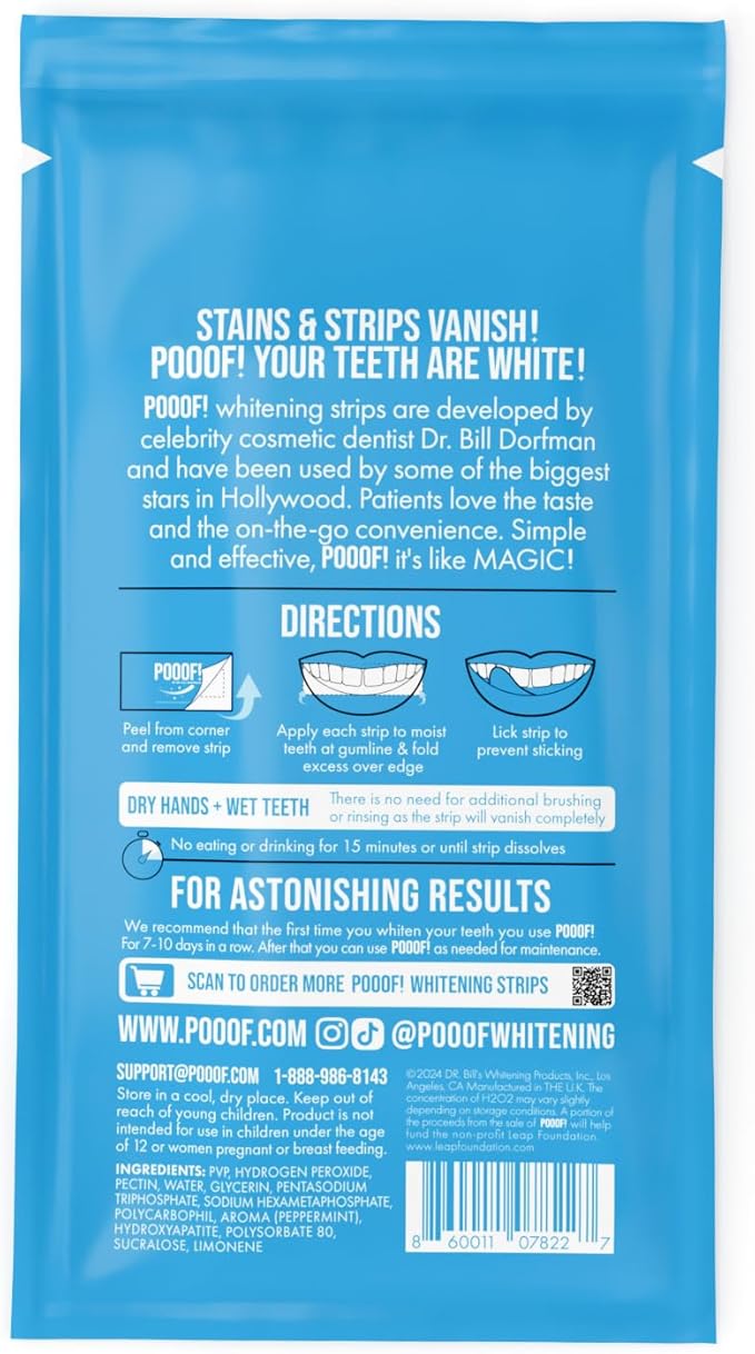 POOOF! Dissolving Teeth Whitening Strips by Dr. Bill Dorfman | 12% Hydrogen Peroxide | No-Slip Melt-Away Advanced Seal | Fast Stain Removal | Enamel & Sensitive Safe | 20 Ct (10-Day) | Polar Mint-Ruum Studio Home