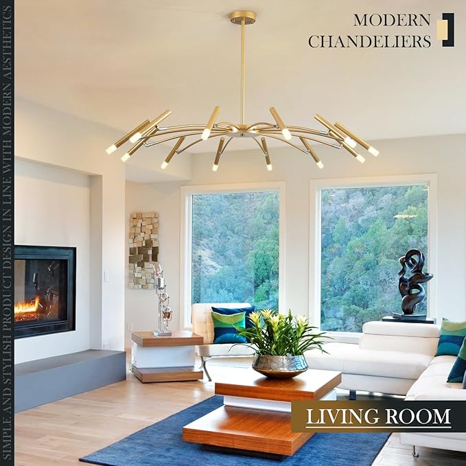 Gold Modern Chandelier 39.4" Large Chandelier Lighting Adjustable Ceiling Pendant Light 12 Light Pendant Light Fixtures for Living Room Dining Room Foyer-Ruum Studio Home