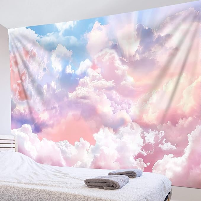 HVEST Pink Cloud Tapestry Colorful Abstract Clouds Natural Landscape Tapestries Wall Hanging for Bedroom Living Room Teen Dorm Indie Decor Poster Blanket,59x51 Inches-Ruum Studio Home
