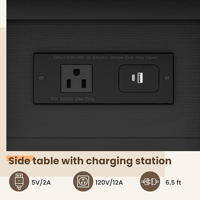 End Table with Charging Station, Flip Top Side Table with USB Ports and Outlets, 3-Tier Small Side Table with Storage for Small Space, End Tables for Living Room/Bedroom, Black-Ruum Studio Home