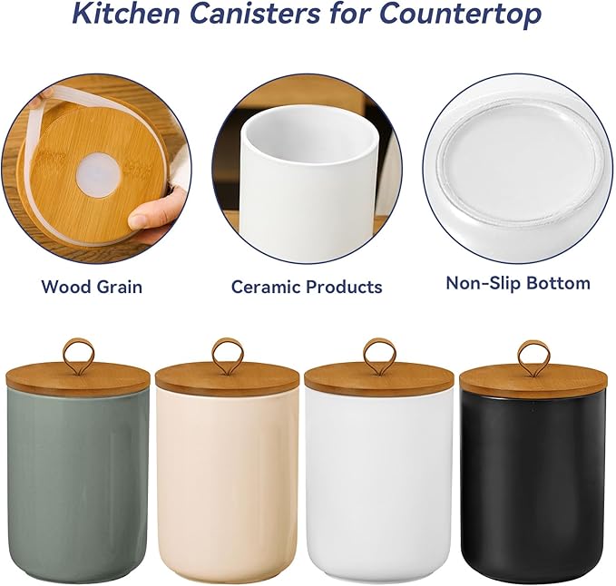 Large Ceramic Storage Jars, Modern Elegant Highly Polished Airtight Gorgeous Storage Canisters with Wooden Lid Food Storage Jar for Kitchen Spice Tea Vanilla Sugar Coffee Beans (Black)-Ruum Studio Home