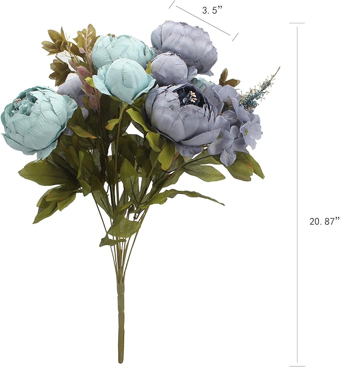 Duovlo Fake Flowers Vintage Artificial Peony Silk Flowers Wedding Home Decoration,Pack of 1 (New Grey Blue)-Ruum Studio Home
