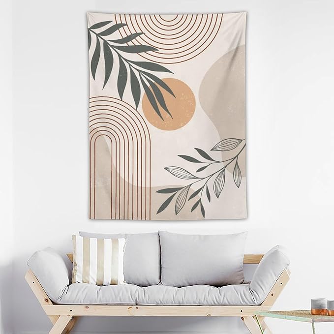 Abstract Boho Tapestry, Mid Century Tropical Tree Leaves Modern Geometric Arch Bohemian Botanical Tapestry, Home Aesthetic Wall Hanging Art Decor for Living Room Bedroom Dormitory 50x60 Inch-Ruum Studio Home