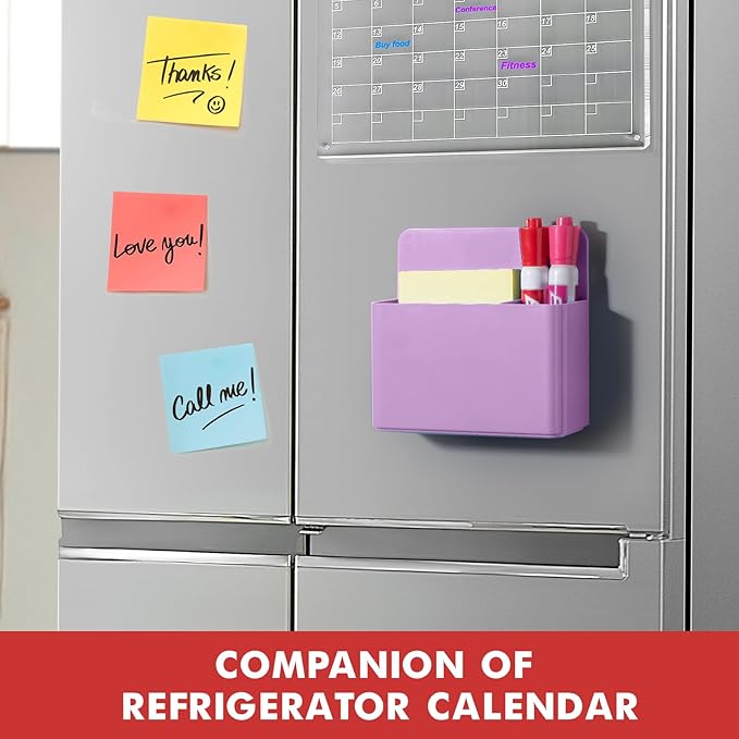 BEYGORM 2 Pack Plastics Magnetic Pen Holder for Refrigerator, Dry Erase Marker Holder for Whiteboard，Magnet School Locker Organizer Accessories, Pencil Cup, Pen Caddy, Classroom Organization(Purple)-Ruum Studio Home