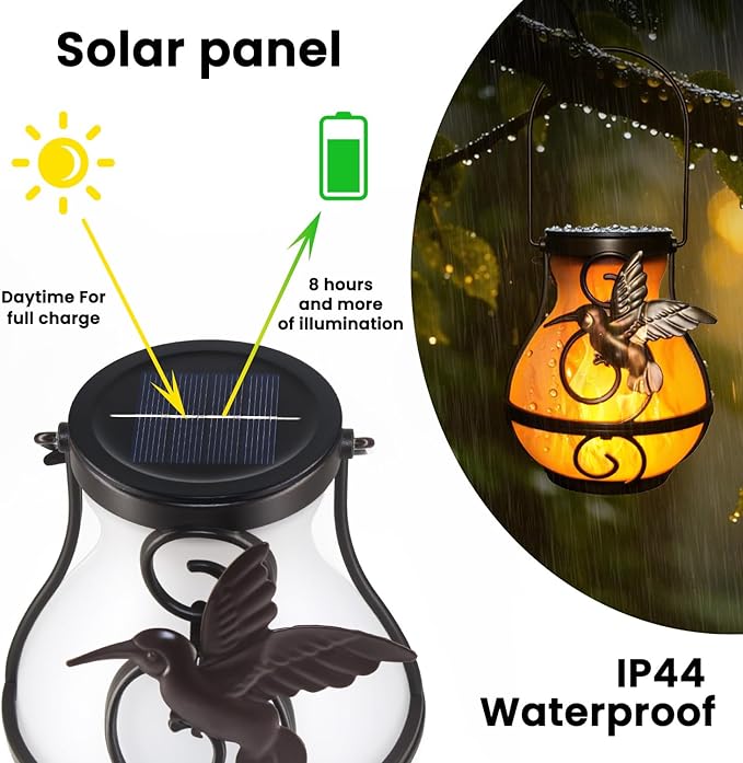 2 Pack Solar Lanterns for Outside Hanging,Solar Garden Lights Outdoor Waterproof with Flickering Flame,Led Lantern for Patio Yard Camping Halloween Decorations,Gardening Gifts for Mom-Ruum Studio Home
