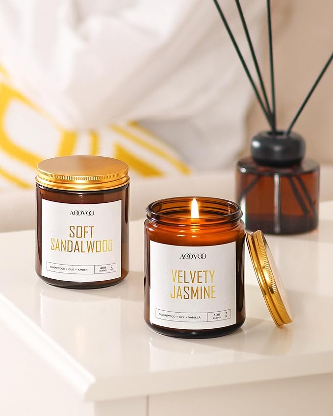 AOOVOO Candle Set - 4PC Scented Candles, 28 oz Soy Candles, Soy Candle for Home Scented, Lavender/Sandalwood/Jasmine/Sage-Ruum Studio Home