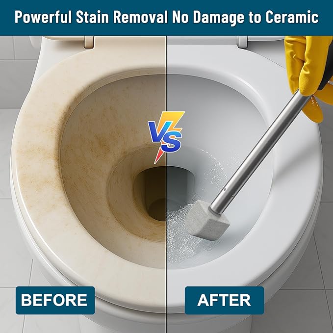 Pumice Stone Toilet Bowl Cleaner,16.7Inch Toilet Pumice Stone with Handle Cleans Hard Water Ring Calcium Buildup&Stains for Toilet Bath Kitchen Household Cleaning（Black-Ruum Studio Home