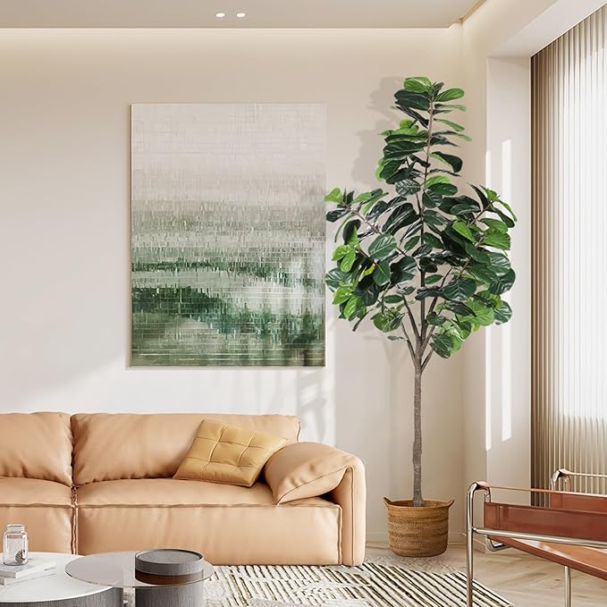 8ft(96in) Fiddle Leaf Fig Tree Artificial - Tall Faux Fiddle Leaf Fig Tree - Fake Fig Plant with Realistic Texture for Indoor Outdoor Modern Home House Office-Ruum Studio Home