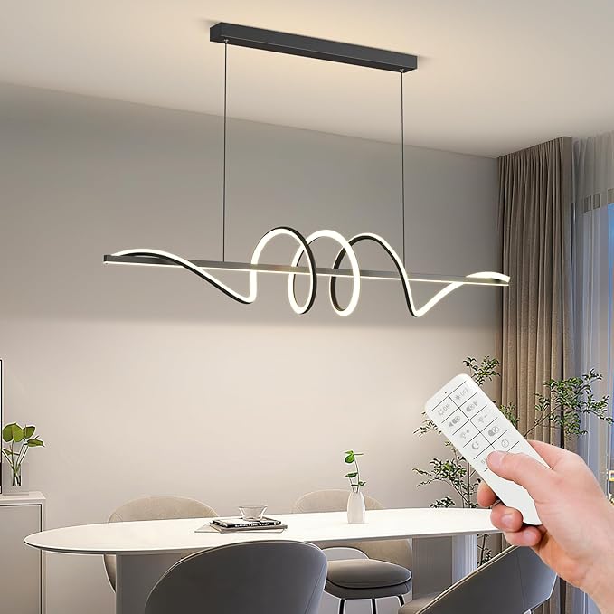 JAYMP Dining Room LED Chandelier 60W Dimmable Kitchen Island Light Modern Pendant Light Geometric Design Hanging Light Fixture Black 45 Inches-Ruum Studio Home